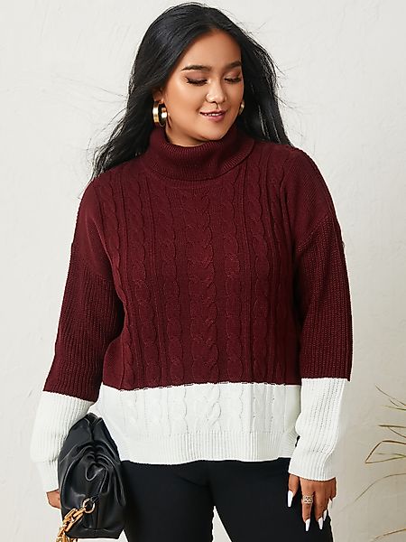 YOINS Plus Größe Rollkragen Farbblock-Pullover mit langen Ärmeln günstig online kaufen
