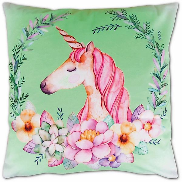 Bestlivings Kissenhülle Fotodruck 40 x 40 cm Einhorn Grün mit Füllung günstig online kaufen