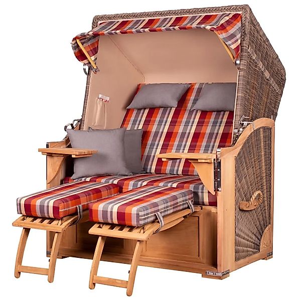 bene,iving Strandkorb Komplettset Schaalsee Teak PE grau Modell 584 günstig online kaufen