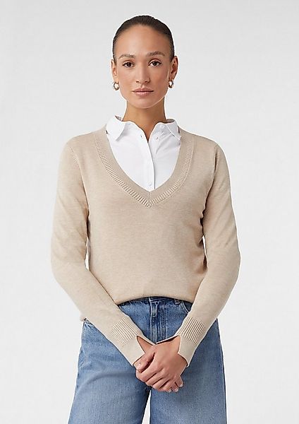 comma Longpullover Strickpullover Strickpullover mit V-Ausschnitt und Rippd günstig online kaufen