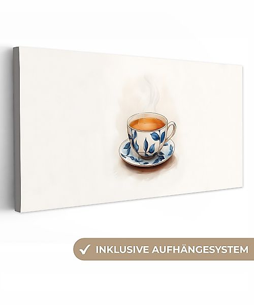 OneMillionCanvasses® Leinwandbild Panorama Teetasse - Blätter günstig online kaufen