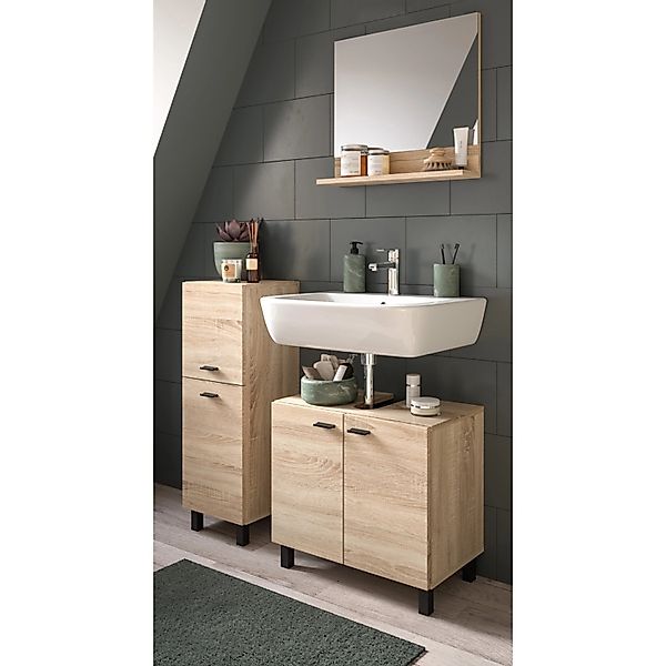 Inn.Furn Badmöbel-Set 3-teilig 100 cm Eiche Hängend oder Stehend Lowell günstig online kaufen