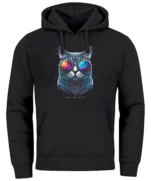 Neverless Hoodie Hoodie Herren Aufdruck Katze günstig online kaufen