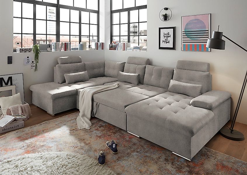 ED EXCITING DESIGN Wohnlandschaft "Jakarta U-Form mit Bettfunktion, Bettkas günstig online kaufen