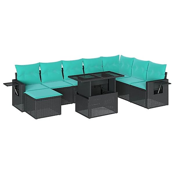 vidaXL 9-Tlg Gartensofa-Set mit Kissen Schwarz Polyrattan 3268097 günstig online kaufen