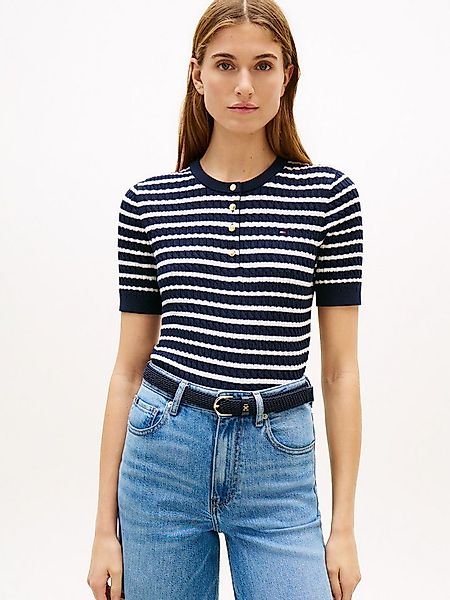 Tommy Hilfiger Strickpullover CO CABLE FINE GG SS HENLEY mit Zopfmuster günstig online kaufen