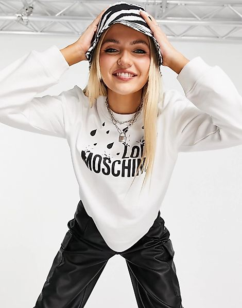 Love Moschino – Sweatshirt in Weiß mit Regentropfen-Logo günstig online kaufen