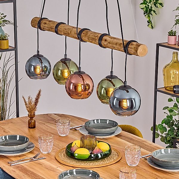 hofstein Pendelleuchte Hängelampe aus Metall/Holz/Glas in günstig online kaufen