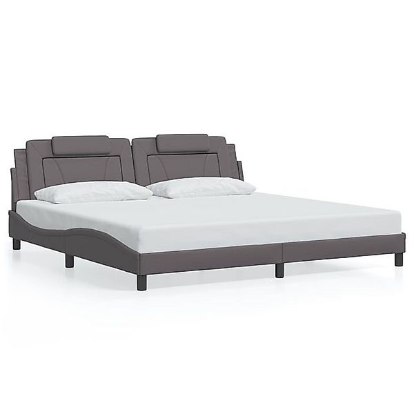 vidaXL Bettgestell, Bettrahmen mit Kopfteil Grau 200x200 cm Kunstleder günstig online kaufen