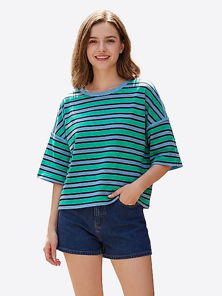 Imily Bela T-Shirt Damen gestreifte Bluse mit betonten Schultern (Packung, günstig online kaufen