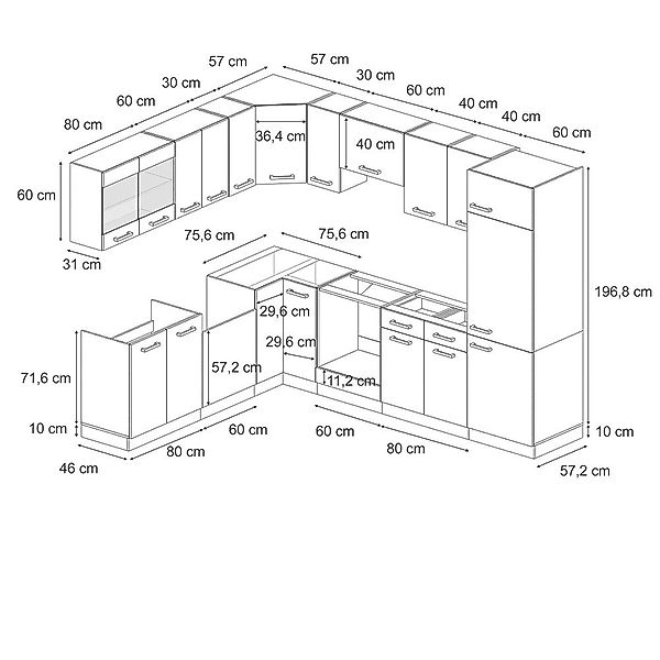 Vicco R-Line Eckküche Anthrazit Hochglanz/Anthrazit 227 x 287 cm AP Eiche o günstig online kaufen