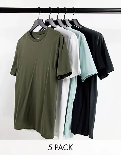 River Island – Muskel-T-Shirt in Grün im 5er-Pack günstig online kaufen