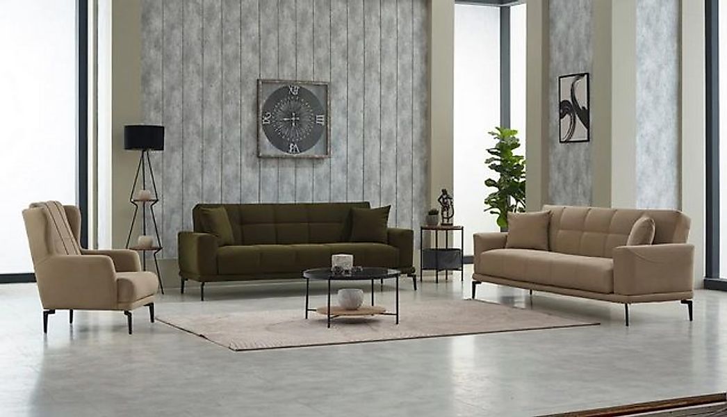 JVmoebel Sofa Komplette Couchgarnitur Dreisitzer Sessel Grün 3tlg Stoffsofa günstig online kaufen