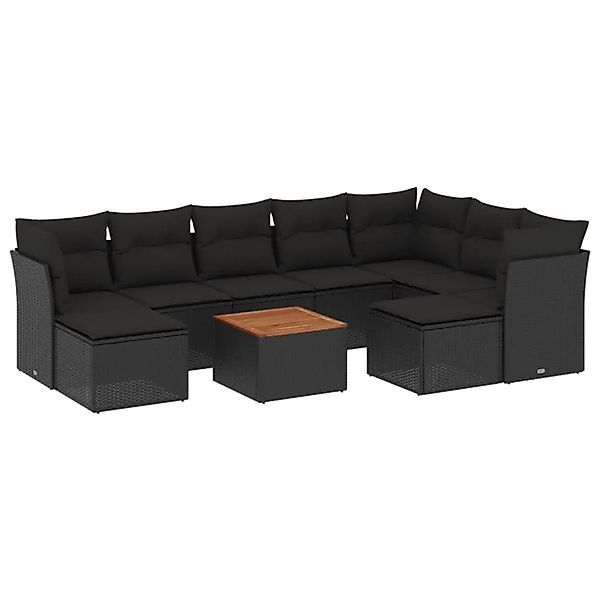 vidaXL 10-Tlg Garten-Sofagarnitur mit Kissen Schwarz Poly Rattan 3256293 günstig online kaufen