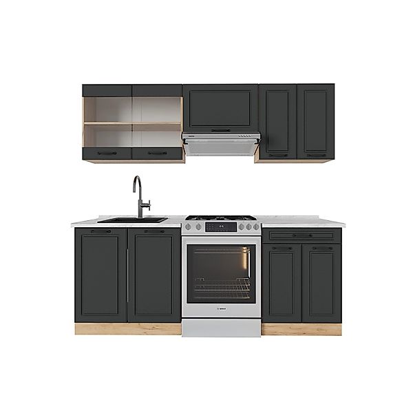 Vicco R-Line Küchenzeile Anthrazit Landhaus/Goldkraft Eiche 200 cm AP Marmo günstig online kaufen