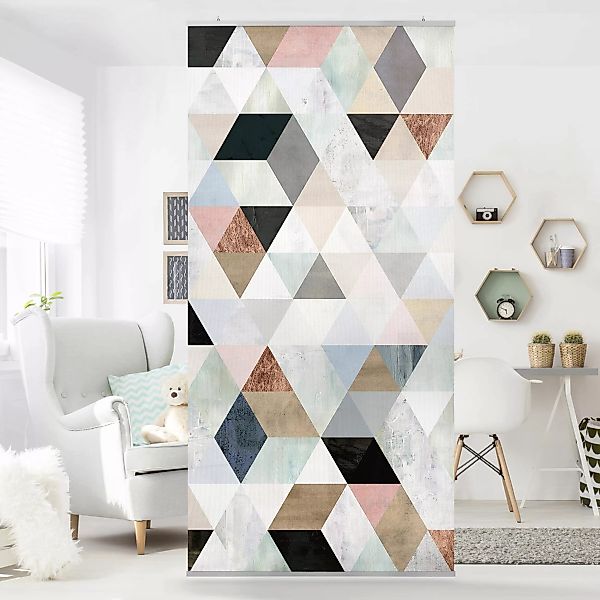 Raumteiler Muster & Textur Aquarell-Mosaik mit Dreiecken I günstig online kaufen