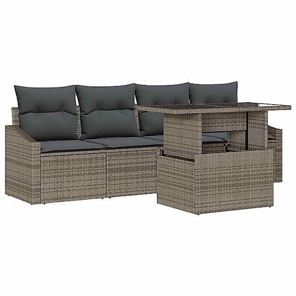 vidaXL Garten-Sofa-Set mit Speicher 5-Tlg Grau Poly Rattan 3357642 günstig online kaufen