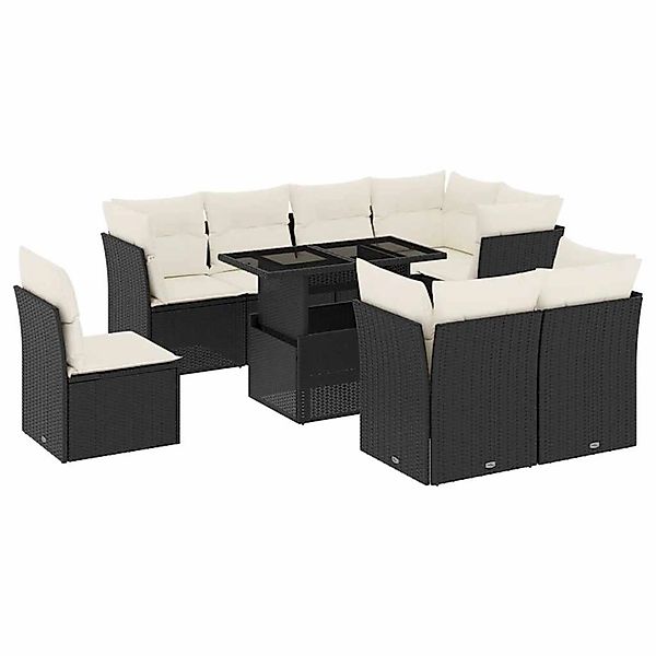 vidaXL 9-Tlg Garten-Sofagarnitur mit Kissen Schwarz Poly Rattan 3266726 günstig online kaufen