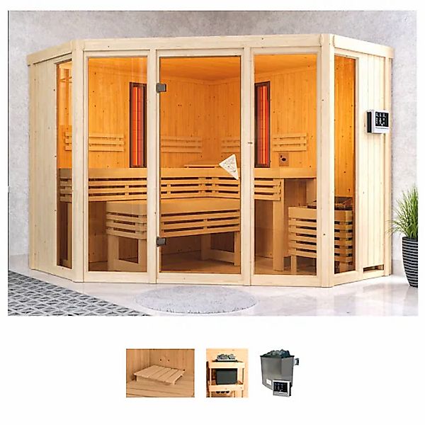 Karibu Sauna »Adele« Set, 9-kW-Ofen mit externer Steuerung, inkl. 2 Infraro günstig online kaufen