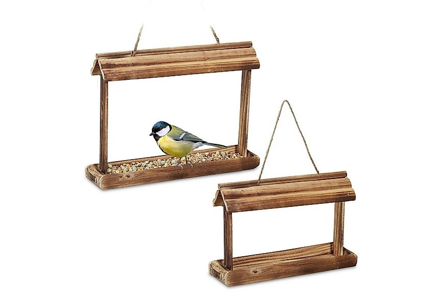 relaxdays Vogelhaus 2x Vogelfutterhaus aus Holz günstig online kaufen