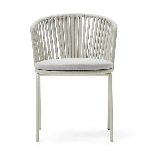 Moderne Terrassen Stühle in Hellgrau Stahl und Kordelgeflecht (4er Set) günstig online kaufen