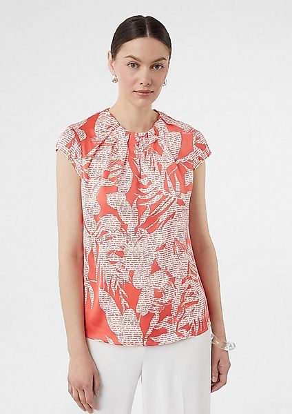 comma Kurzarmbluse Bluse Gemusterte Satin-Bluse mit Raffung günstig online kaufen