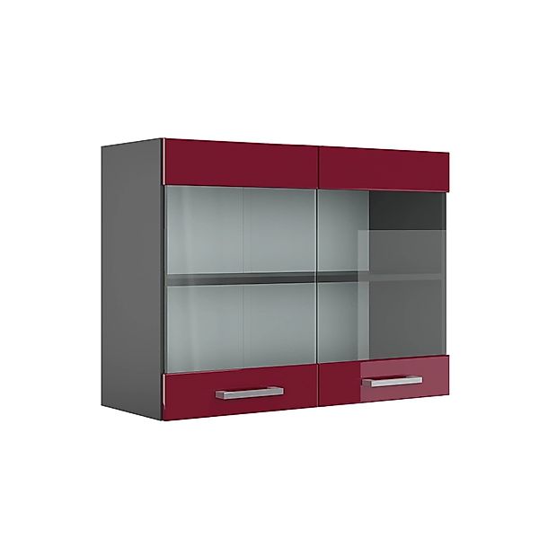 Vicco Küchenglasschrank R-Line Glashängeschrank Bordeaux Hochglanz/Anthrazi günstig online kaufen