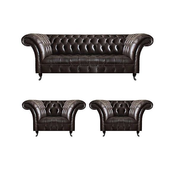 Xlmoebel Sofa Braune Chesterfield Ledercouchen Wohnzimmer Garnitur, Made in günstig online kaufen