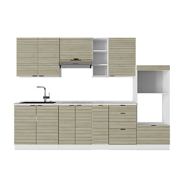 Vicco Fame-Line Küchenzeile Eiche Paneel/Weiß 280 cm AP Marmor ohne E-Gerät günstig online kaufen