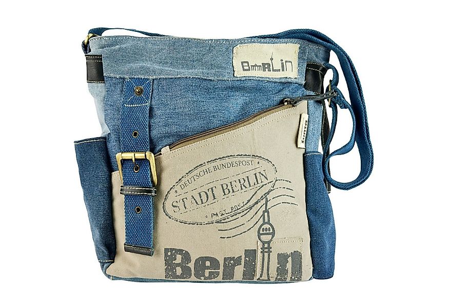 Sunsa Umhängetasche Crossover Tasche aus recycelte Jeans Canvas & Leder Sch günstig online kaufen