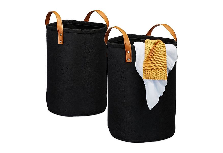 relaxdays Wäschekorb Filz Wäschekorb 28 Liter (2er Set), schwarz günstig online kaufen
