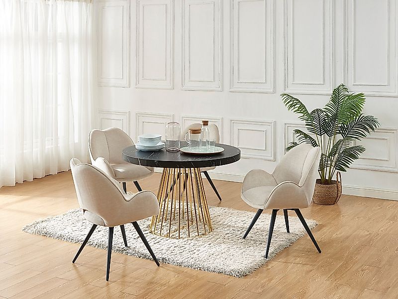 Esstisch ausziehbar - 2 bis 12 Personen - MDF & Stahl - Marmor-Optik Schwar günstig online kaufen