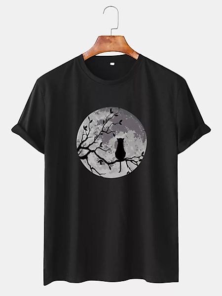 Herren Moon & Cat Graphic Printed Lässige Baumwoll-T-Shirts günstig online kaufen