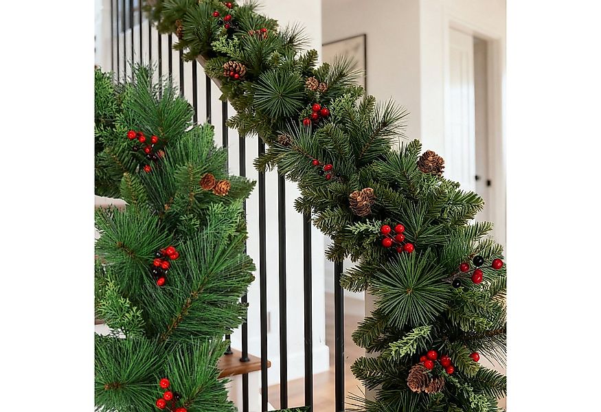 Arnusa Girlanden Weihnachtsgirlande Tannengirlande mit roten Stechpalmen Be günstig online kaufen