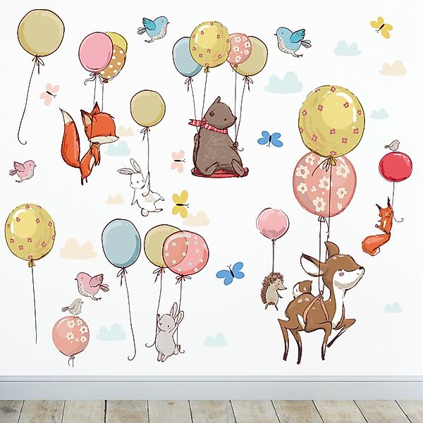 Sunnywall Wandtattoo Ballon Waldtiere Wandsticker Wandtattoo günstig online kaufen