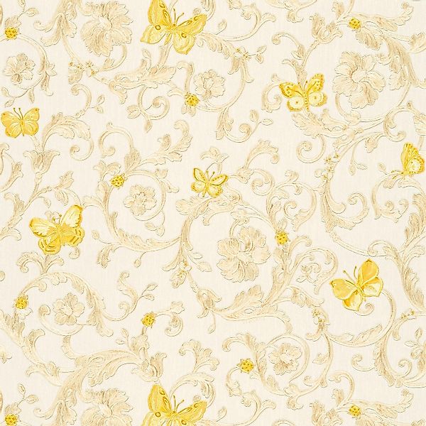 PROFHOME 343251-GU Luxus Tapete Blumen Schimmernd Silber Gelb Creme 7,035 m günstig online kaufen