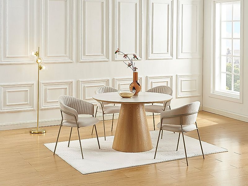 Esstisch rund - 4 Personen - Eichenfurnier - Effekt weißer Marmor und helle günstig online kaufen