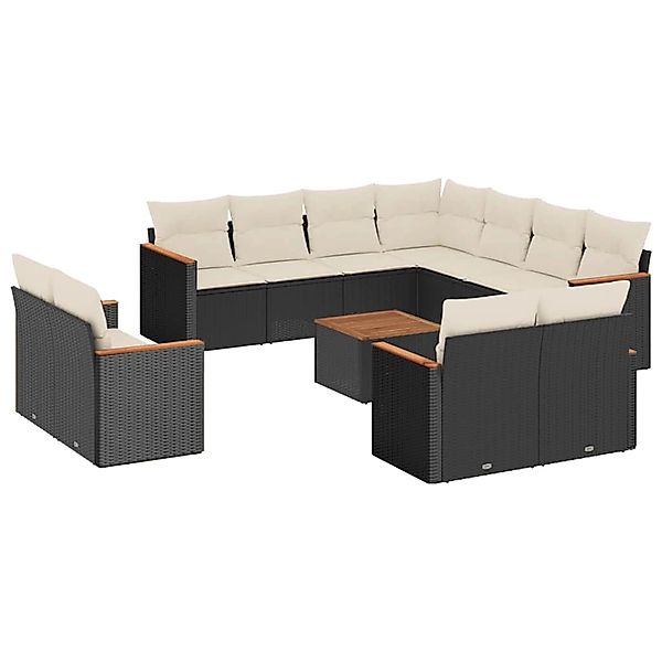 vidaXL 12-Tlg Garten-Sofagarnitur mit Kissen Schwarz Poly Rattan 3226504 günstig online kaufen