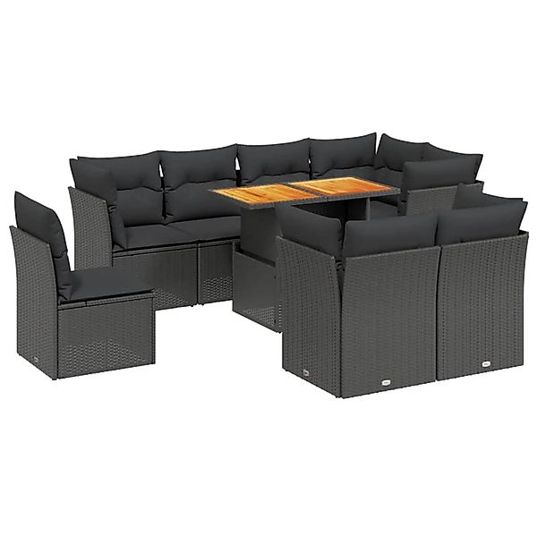 vidaXL 9-Tlg Garten-Sofagarnitur mit Kissen Schwarz Poly Rattan 3270929 günstig online kaufen