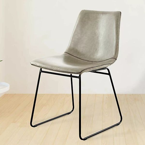 Küchenstuhl Set in Grau Kunstleder Metallgestell in Schwarz (2er Set) günstig online kaufen