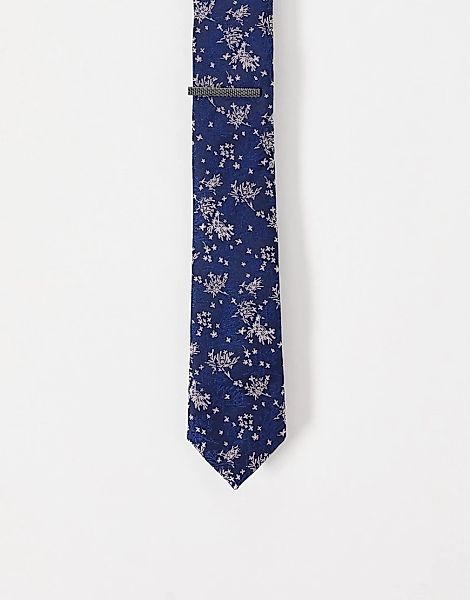 ASOS DESIGN – Schmale Krawatte in Marine mit Blümchenmuster-Marineblau günstig online kaufen