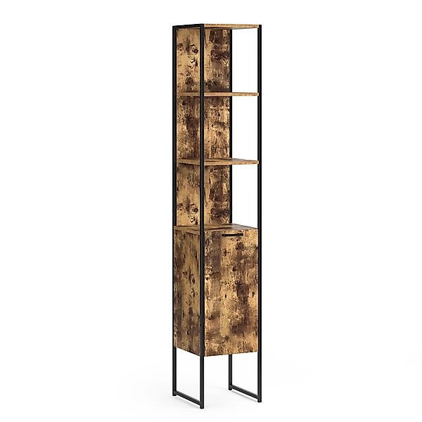 Vicco Badschrank Fyrk Eiche Rustikal/Schwarz 33 x 185 cm günstig online kaufen