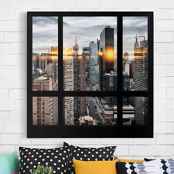 Leinwandbild New York - Quadrat Fensterblick New York mit Sonnen-Reflexion günstig online kaufen
