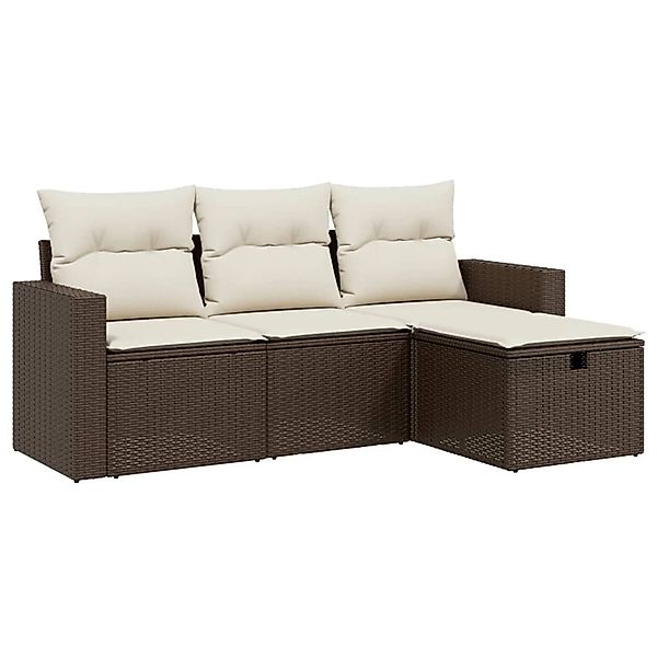 vidaXL 4-Tlg Garten-Sofagarnitur mit Kissen Braun Poly Rattan 3263449 günstig online kaufen