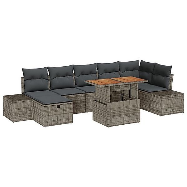 vidaXL Loungesofa 8-teiliges Garten-Sofa-Set mit Kissen Grau Poly-Rattan, 8 günstig online kaufen