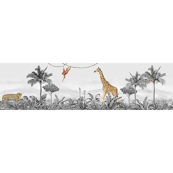 Sanders & Sanders Selbstklebende Tapetenbordüre Dschungeltiere Grau 9.7 x 5 günstig online kaufen