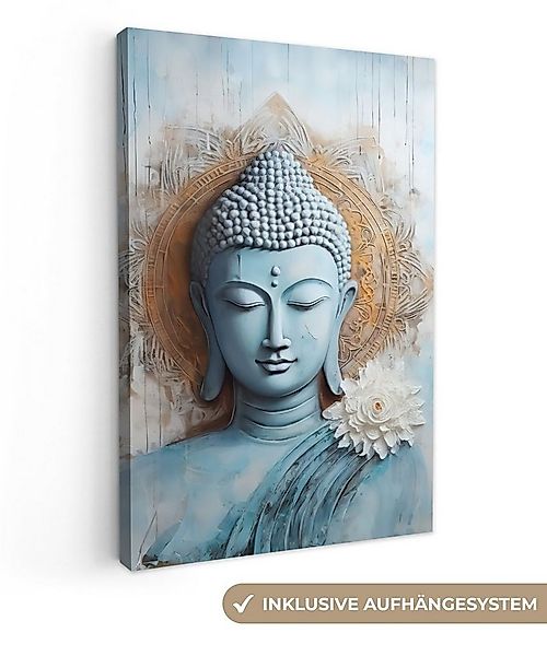 OneMillionCanvasses® Leinwandbild Buddha - Statue - Blau - Braun - Blume, F günstig online kaufen