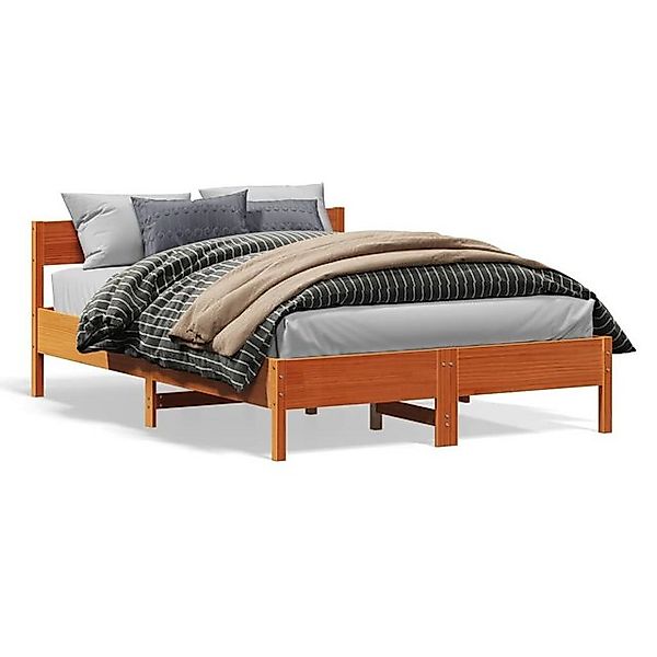 vidaXL Bettgestell, Massivholzbett mit Kopfteil Wachsbraun 140x190 cm Kiefe günstig online kaufen
