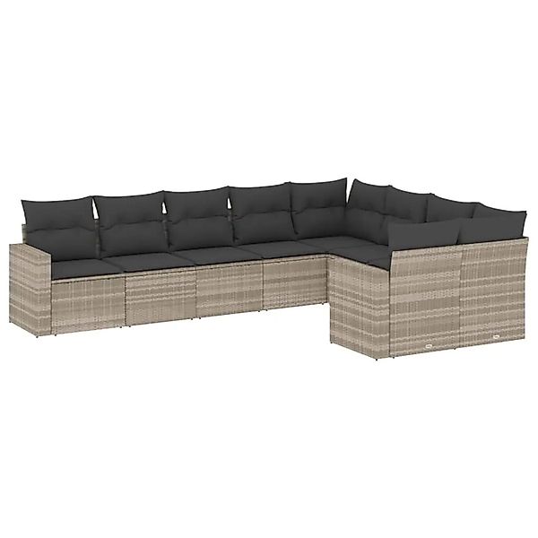 vidaXL 9-Tlg Garten-Sofagarnitur mit Kissen Hellgrau Poly Rattan 3251779 günstig online kaufen