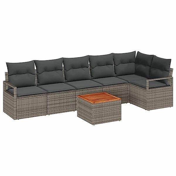 vidaXL Garten-Sofa-Set mit Kissen 7-Tlg Grau Poly Rattan 3347713 günstig online kaufen